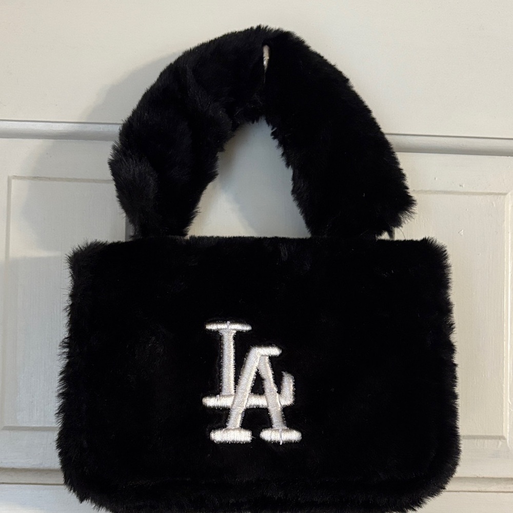 Black Faux Fur Handbag with LA Logo